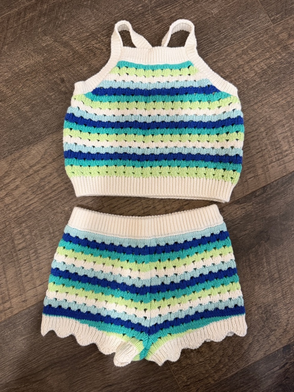 Old Navy Cream, Blue, Green Striped Knit Kids Matching Set